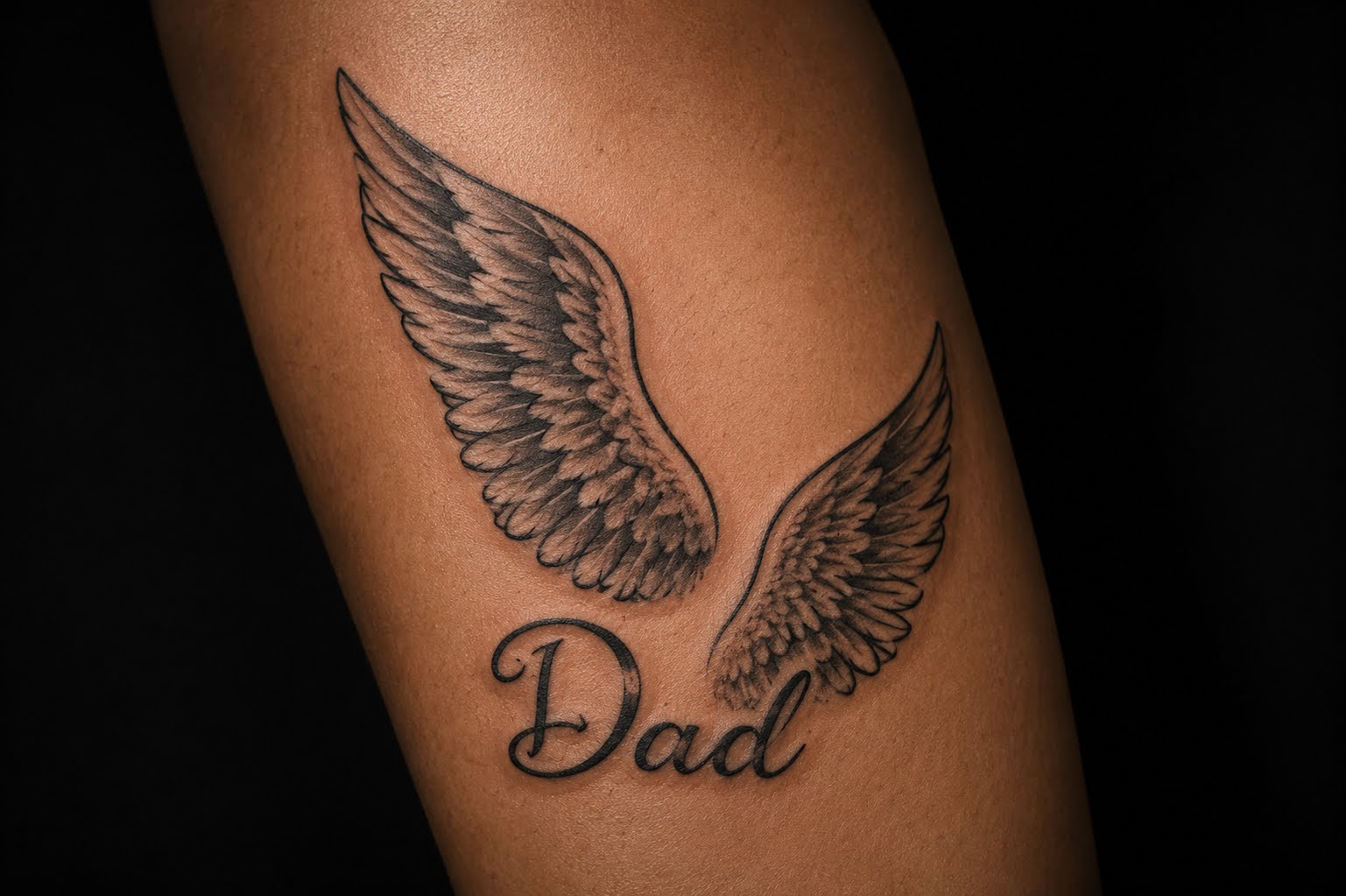 Dad wings memorial tattoo by Jay at Inking Tattoos